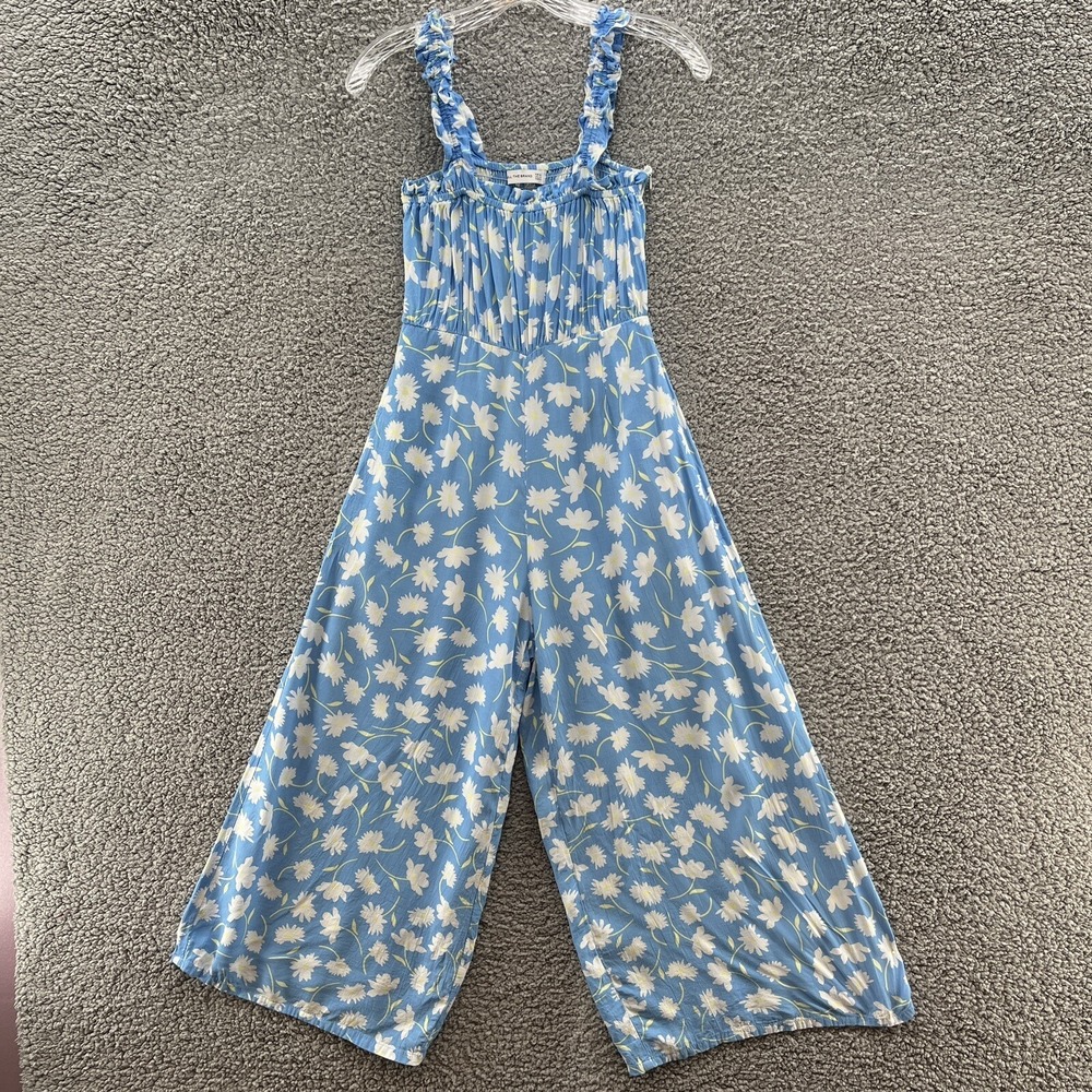 Faithfull the Brand Jumpsuit Womens 4 Blue Leyla Floral Dolores Wide Leg Romper